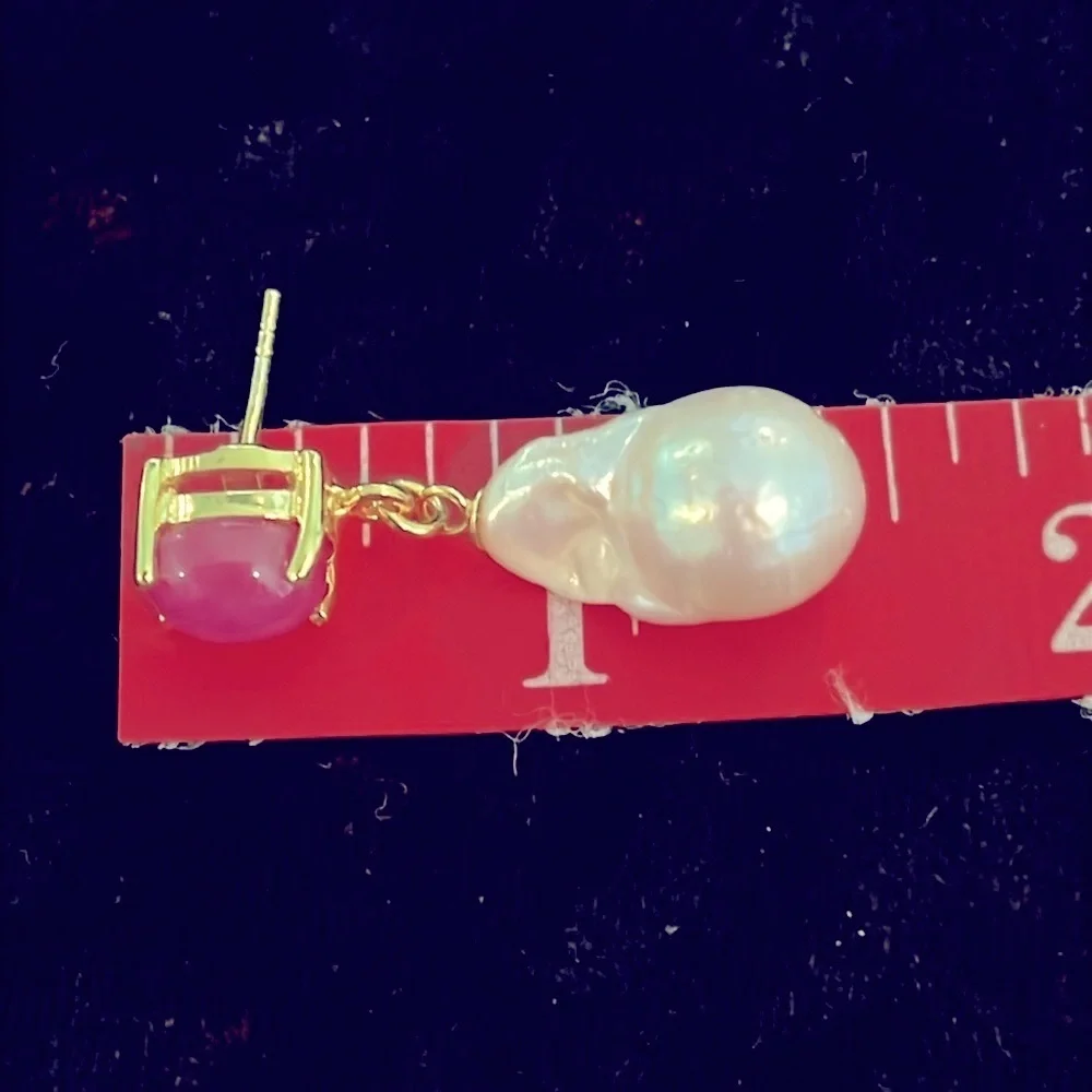 Star Ruby Baroque Pearl 14KGP Earrings